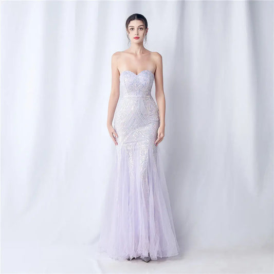 sparkle strapless tulle maxi dress Avalabel