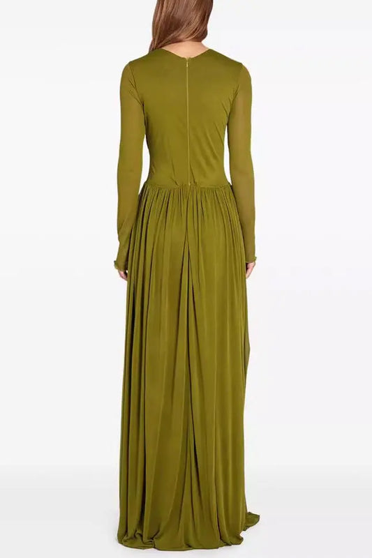 pleated maxi dress with draping Olive green Avalabel