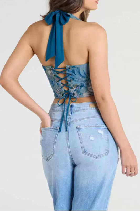 jacquard Halter corset top Avalabel