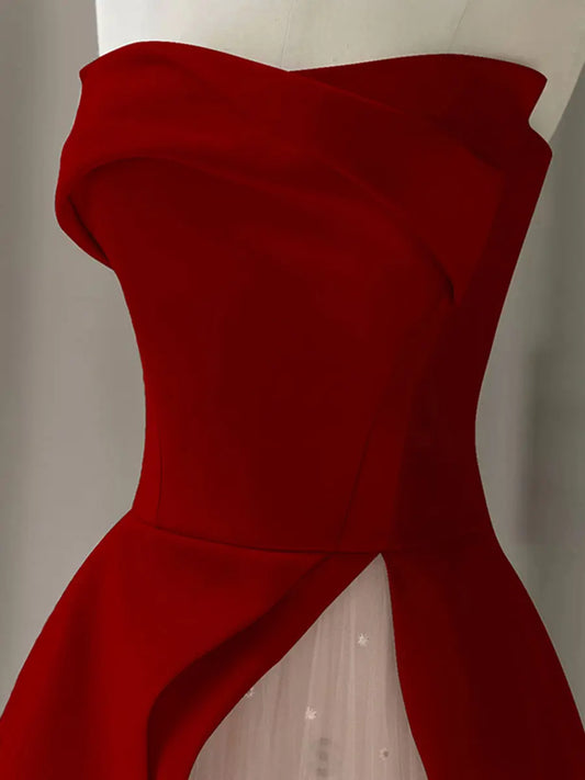 Aline Burgundy Satin sleeveless Long Prom Dress Avalabel