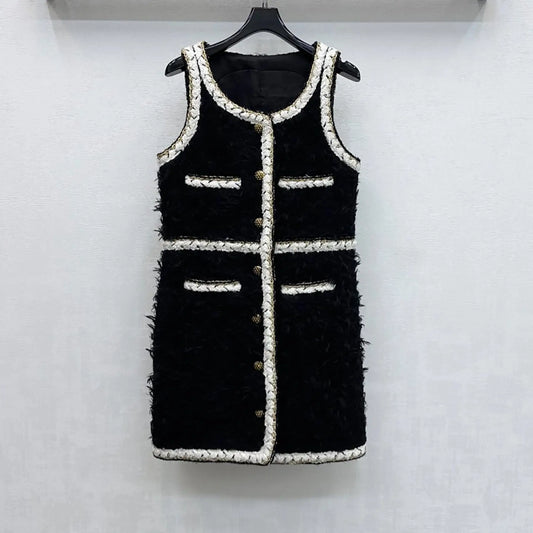 Wool Tweed sleeveless Short Dress in black Avalabel
