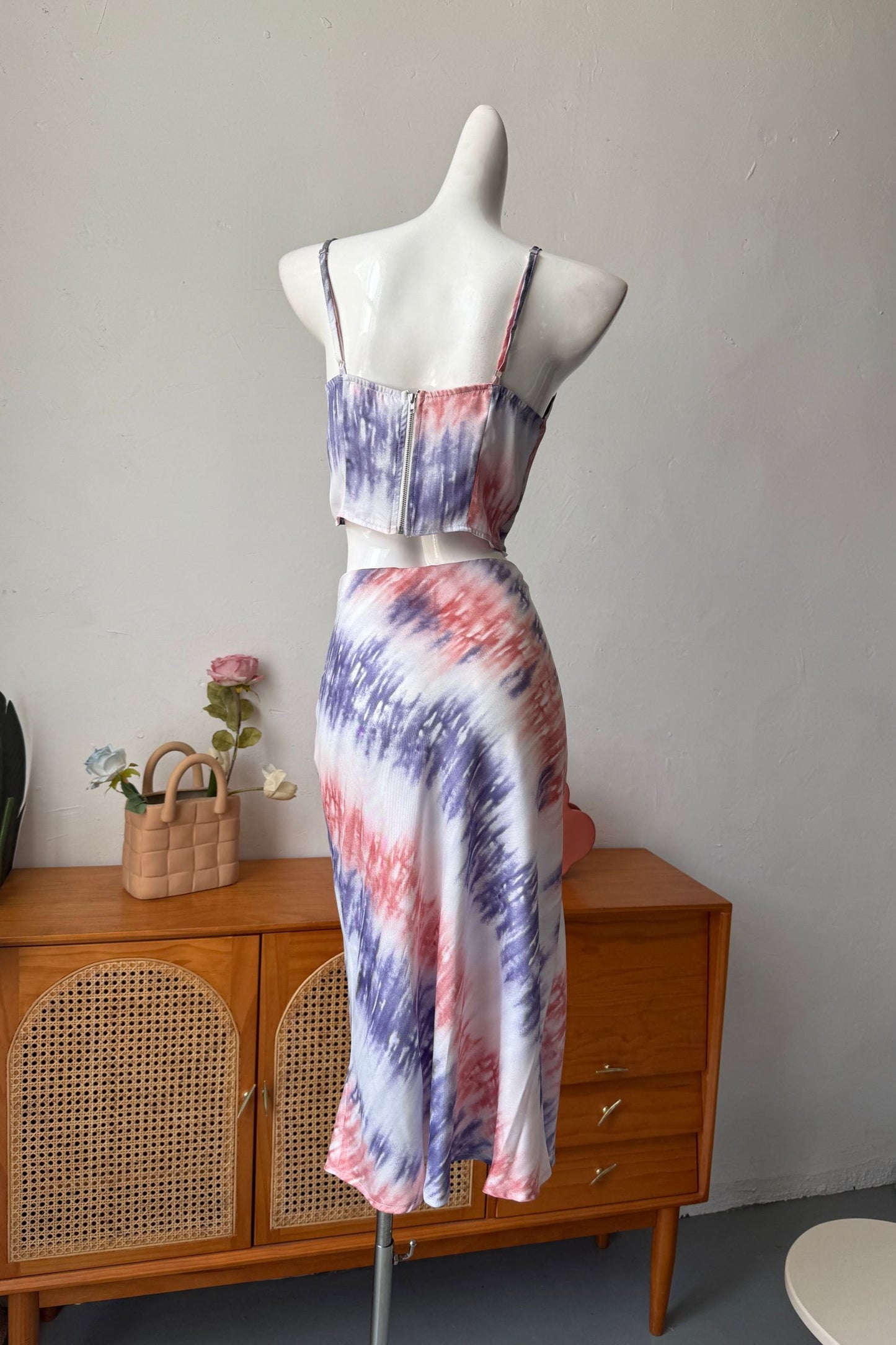 Pink Purple Tie-Dye Cropped Camisole & Slip Skirt
