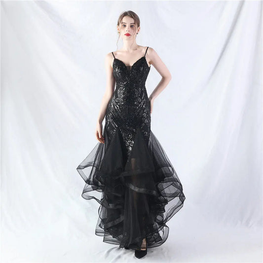 sequin slip tulle maxi dress Avalabel