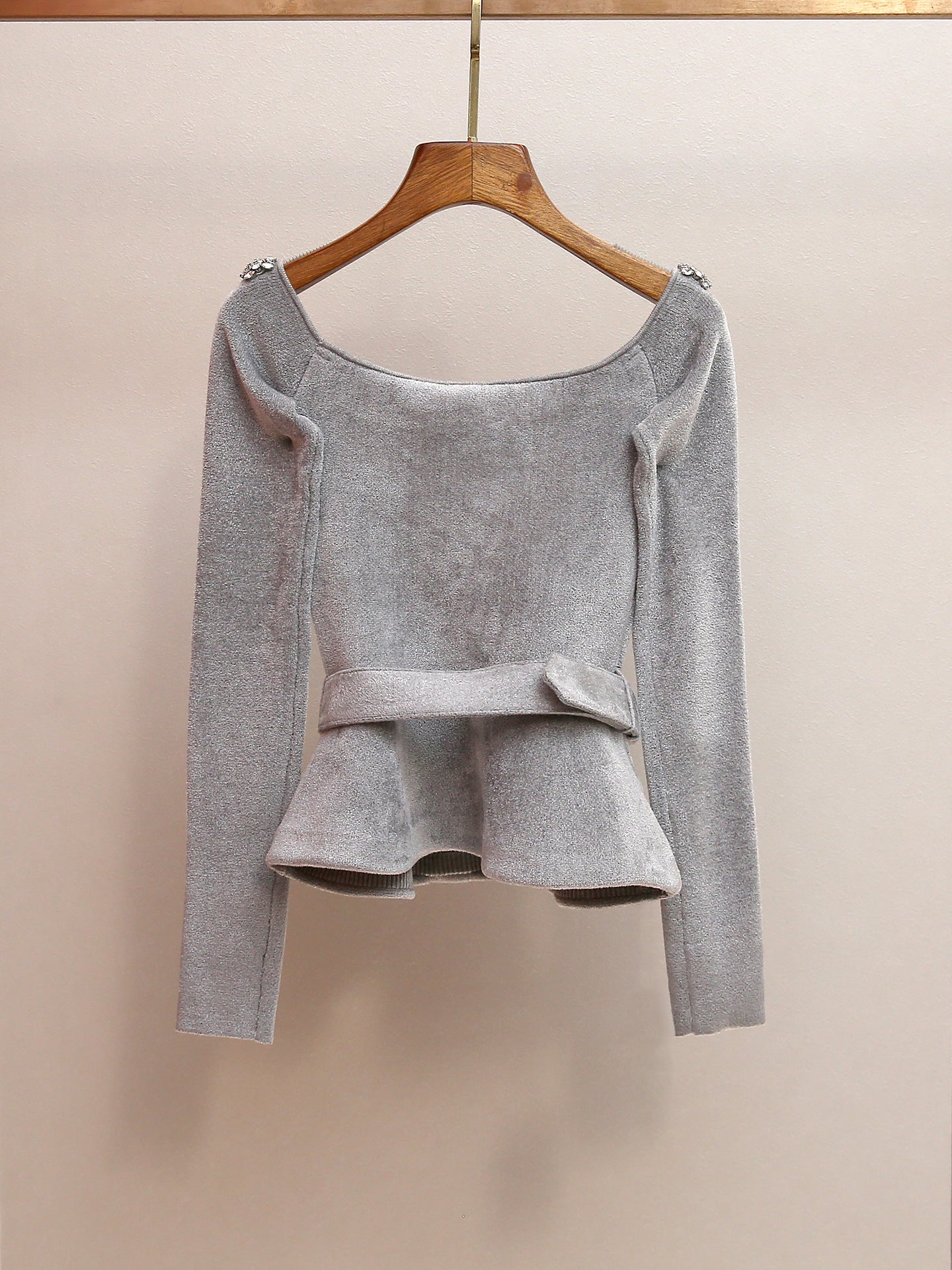 molly Grey Chenille Knit Crystal Trim Top