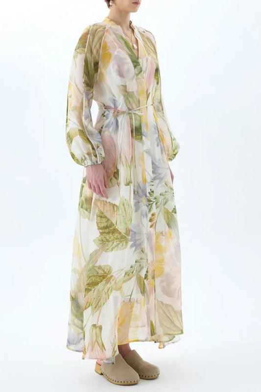 victoria colorful floral print lantern sleeve maxi dress Avalabel