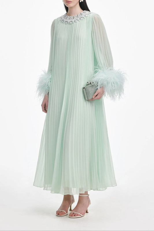 Mint Chiffon Feather Midi Dress Avalabel