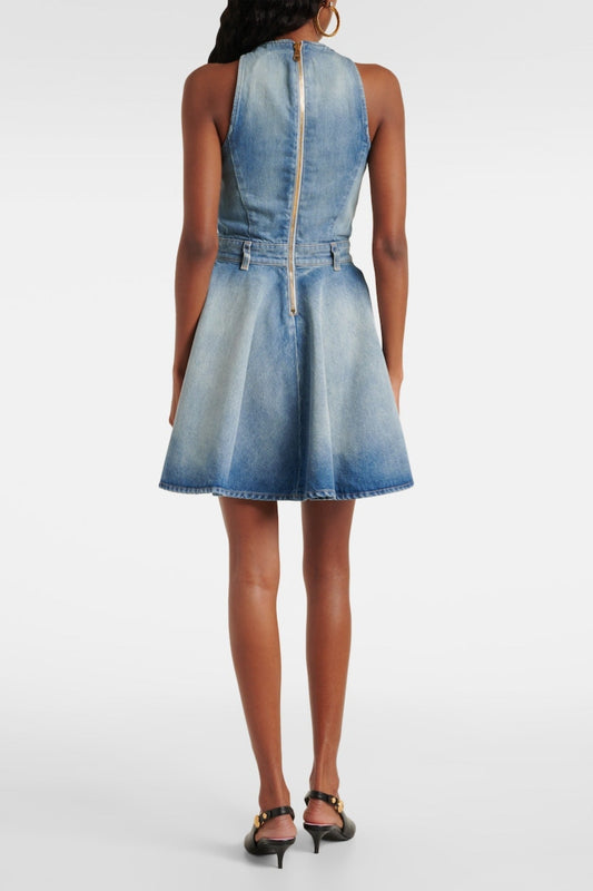 Denim Sleeveless Flared Mini Dress Avalabel