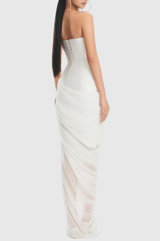 Posie Strapless Ruched Midi Dress Avalabel