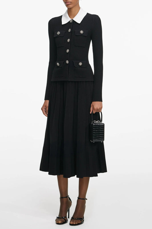 evangeline Black Tailored Knit Midi Dress Avalabel
