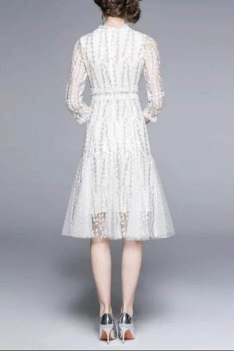 Josephine Lace Embroidered Mesh Midi Dress in White 2026 Avalabel