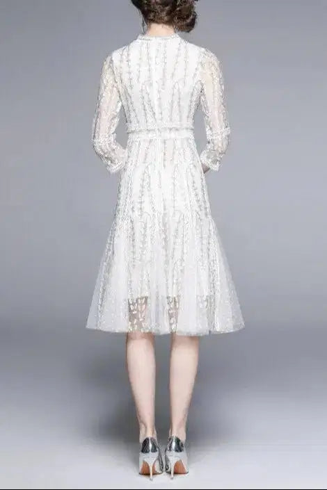 Josephine Lace Embroidered Mesh Midi Dress in White 2026 Avalabel
