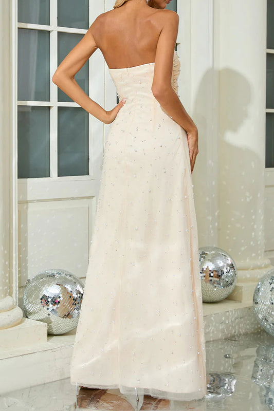 Strapless Pearl Crystal Maxi Dress Avalabel