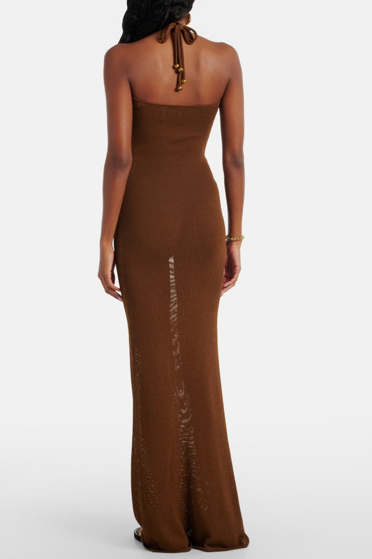 Halter Knitted Maxi Dress Avalabel