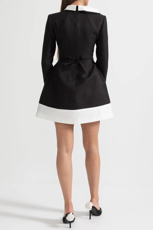 Tiaia Floral Appliqué Contrast Mini Dress - Black Avalabel
