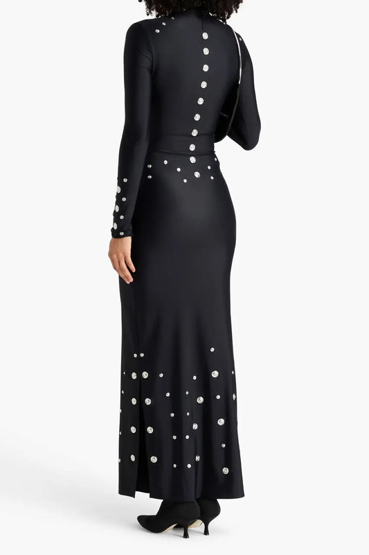 clara Embellished stretch-jersey maxi dress in black Avalabel