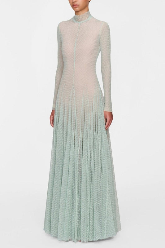 Anila Mint Mesh Long Sleeve Slim Maxi Dress Avalabel