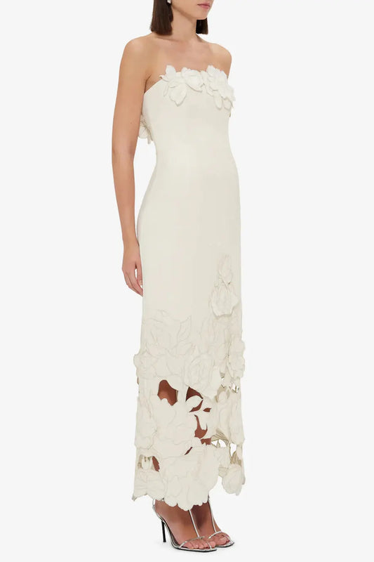 louise Appliqué Bustier Maxi Dress in white Avalabel