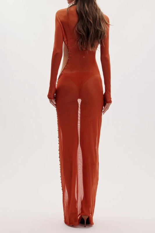 Tiffany Bikini Beading Maxi Dress Set in Orange
