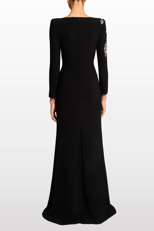 monica rhinestone Orchid Floral-Embellished Maxi Dress in black Avalabel