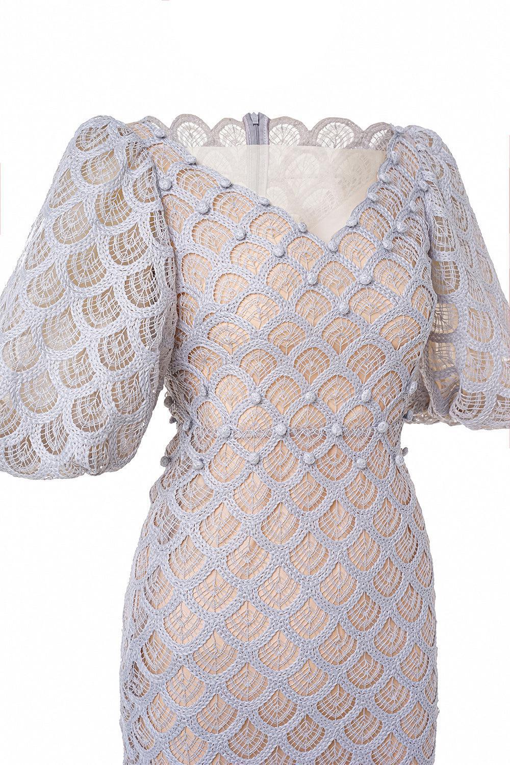 Ciara Trumpet Bishop Sleeved Lace Midi Dress Avalabel