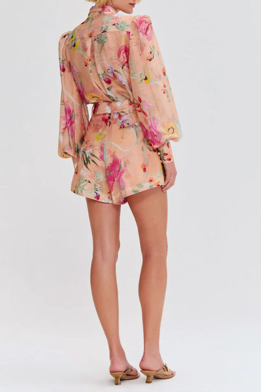 Orange Jenny Floral Printed Shirt Shorts Set Avalabel