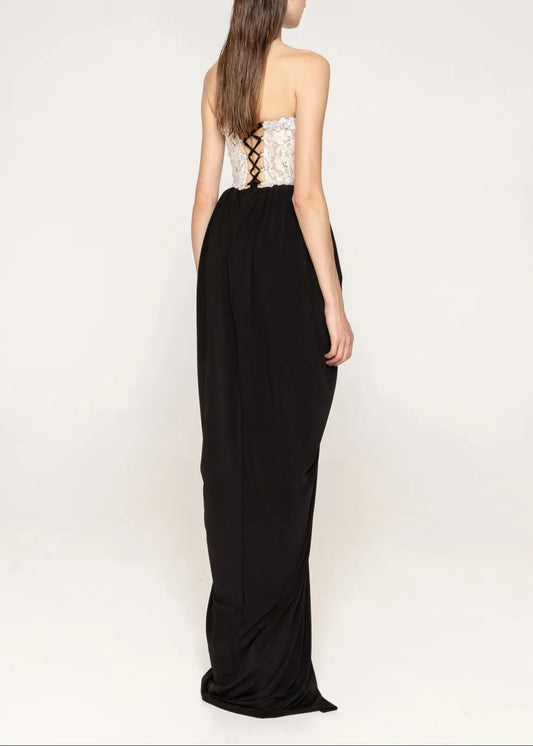 sharon Lace Beaded embellished Strapless Maxi Dress in black Avalabel