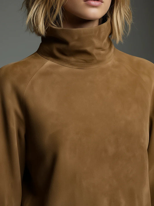 Loose turtleneck mini dress made of suede Avalabel