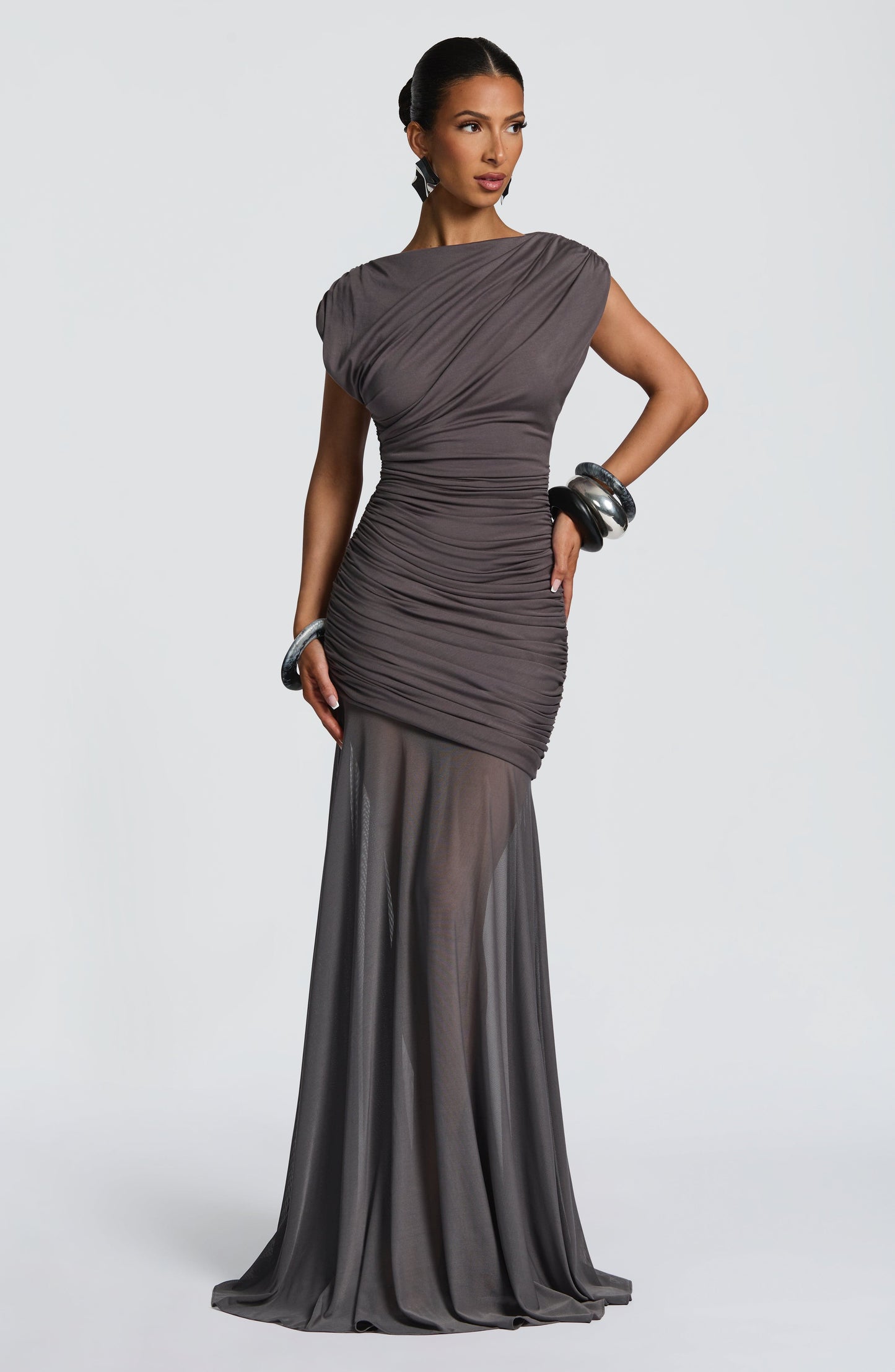 Eileen Ruched Sleeveless Maxi Dress - Charcoal