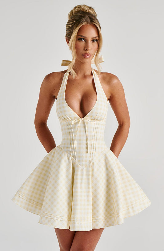 Doris Mini Dress - Lemon Gingham Avalabel
