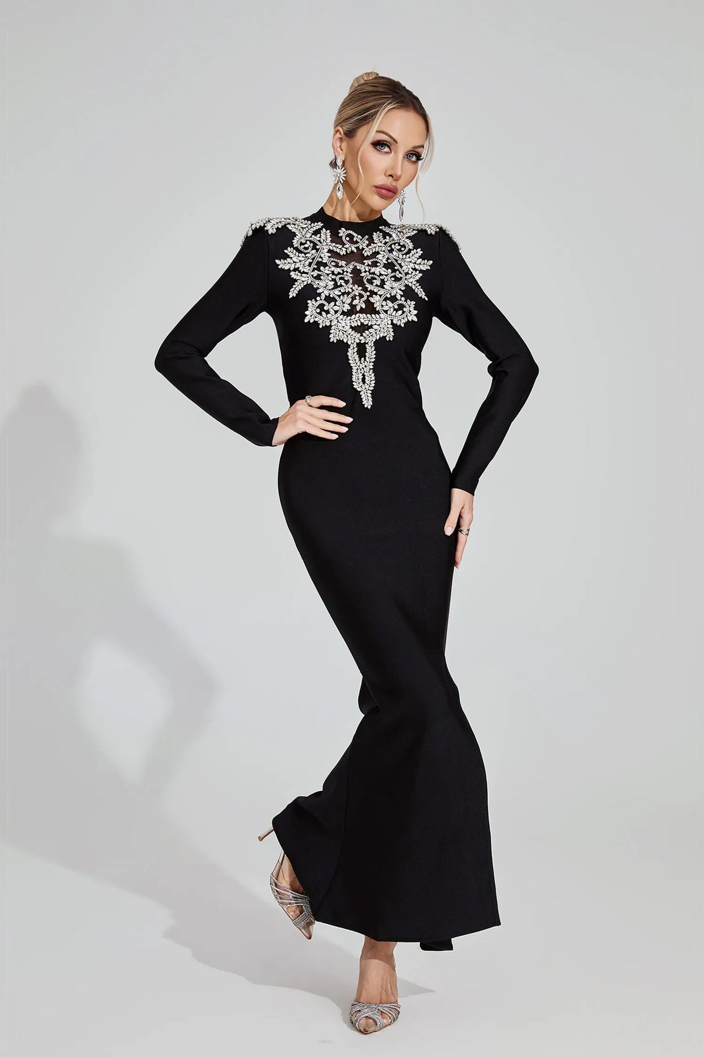 karen Black Diamond pattern Bandage maxi Dress