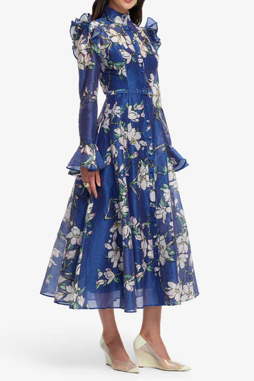 floral print Butterfly Sleeve maxi Dress - Midnight blue Avalabel