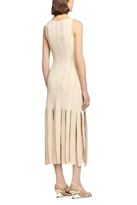 marjorie Fringed Knit Maxi Dress in Ecru Avalabel