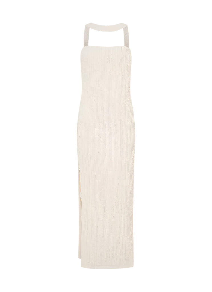 Halter Strapless Slit Maxi Dress in Ivory