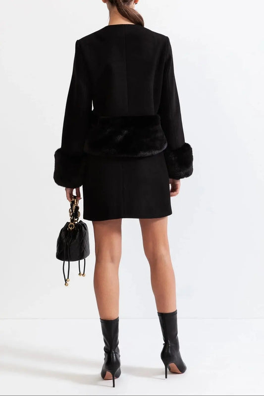 maureen Faux fur Co-Ord with jacket and skirt - Black Avalabel