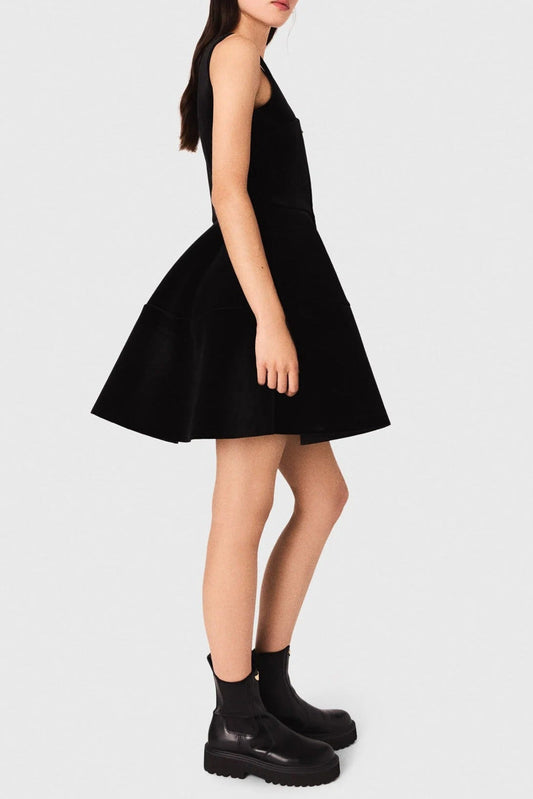 tara black Square neck velvet puff sleeveless mini dress Avalabel