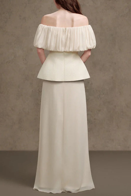 Karen Straight Plain Foam Silk Strapless Maxi Dress in White Avalabel