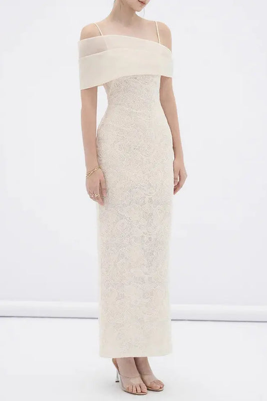 tiffany apricot Sheath off Shoulder Sleeve Lace Maxi Dress Avalabel