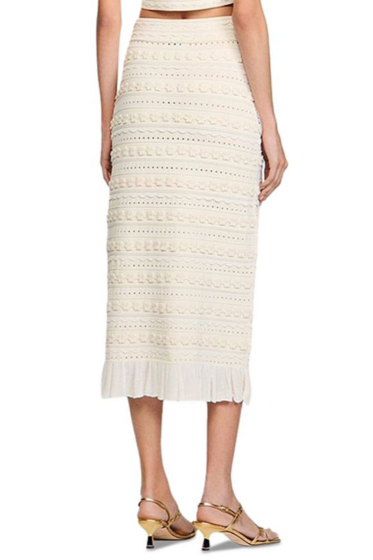 Crochet Trim Knit Skirt in Ecru