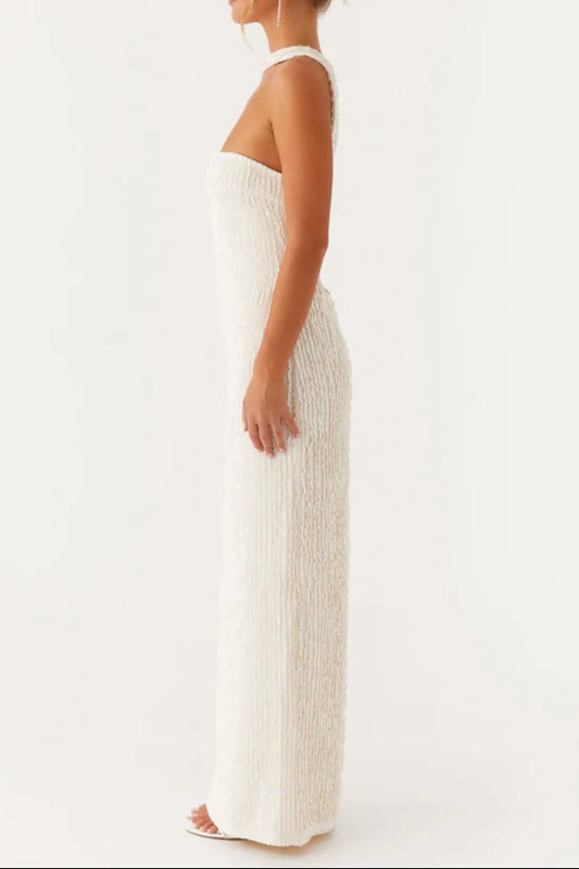 Halter Strapless Slit Maxi Dress in Ivory Avalabel