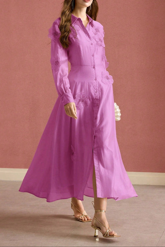 susanna floral Applique Shirt Midi Dress in pink Avalabel