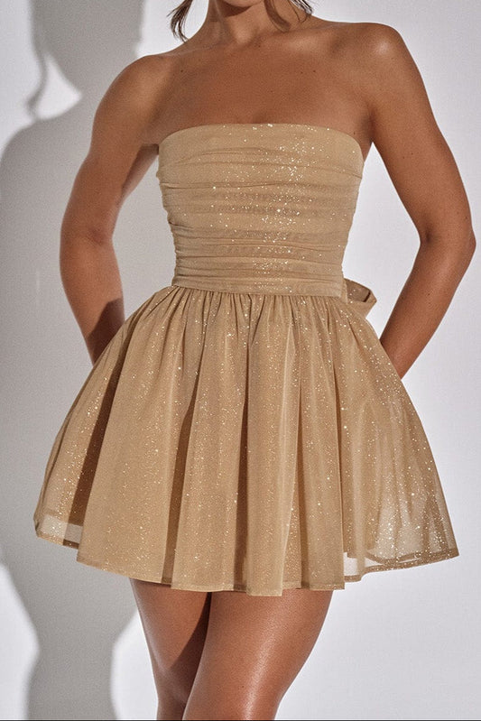 Katrina Mini Dress - Gold Sparkle Avalabel
