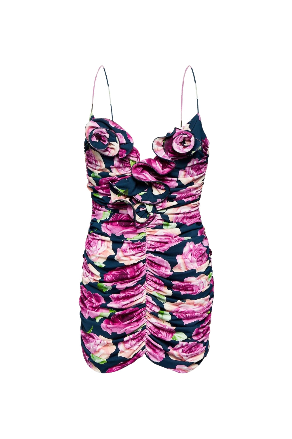 Denise Floral Ruched Mini Dress in Purple