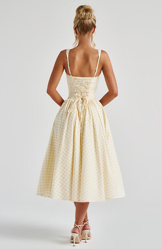 Sherrie Midi Dress - Lemon Gingham Avalabel