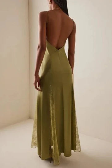 Green Exclusive Lace-Inset Silk Maxi Slip Dress