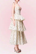 Roberta Polka Dots Applique Halter Layer Midi Dress - Apricot Avalabel
