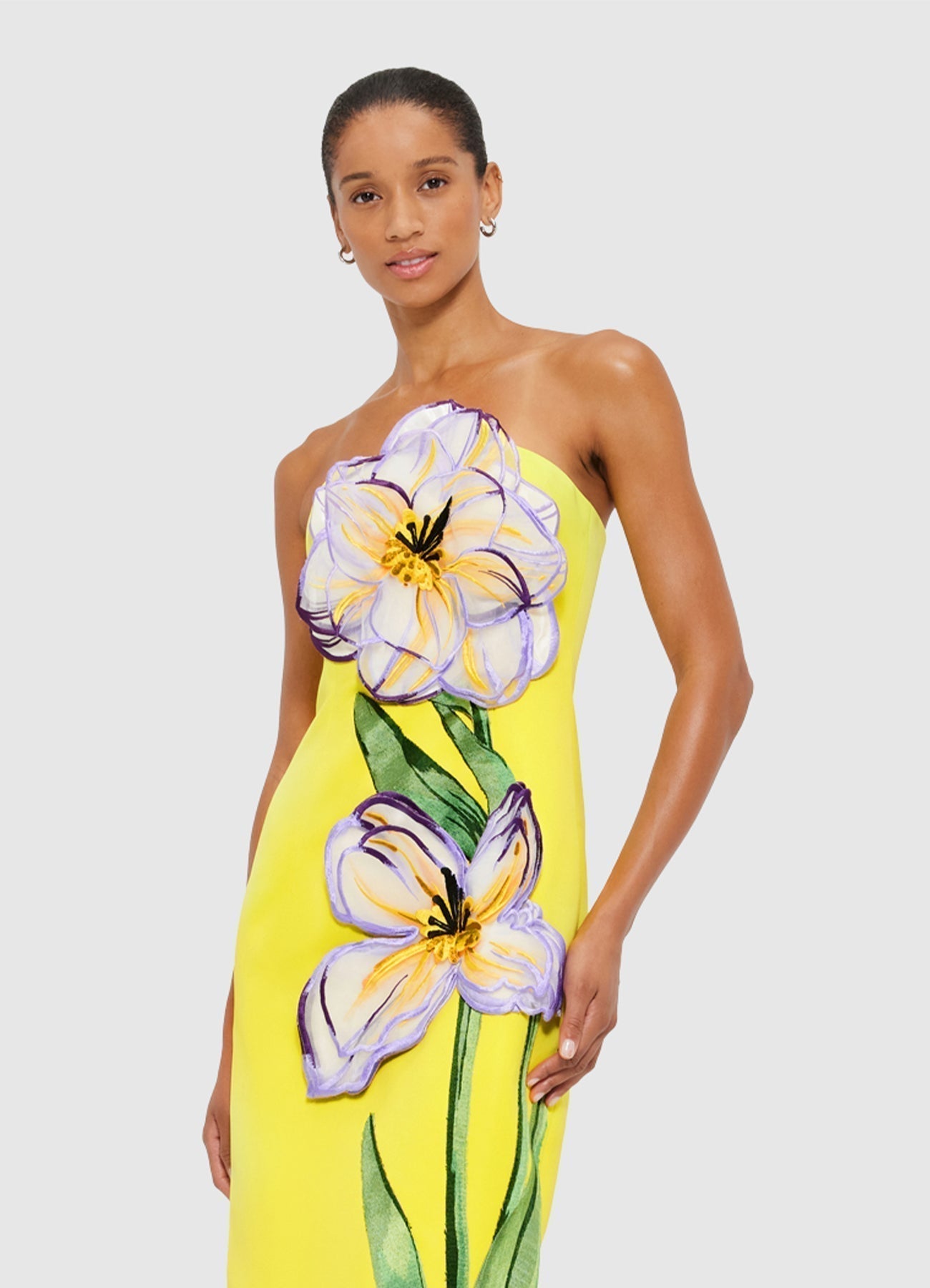 Suzanne Appliqué Floral Bustier Maxi Dress in Yellow Avalabel