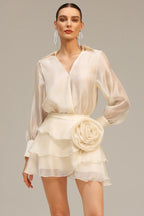 anna Wrap V-Neck Organza Shirt mini dress in apricot Avalabel
