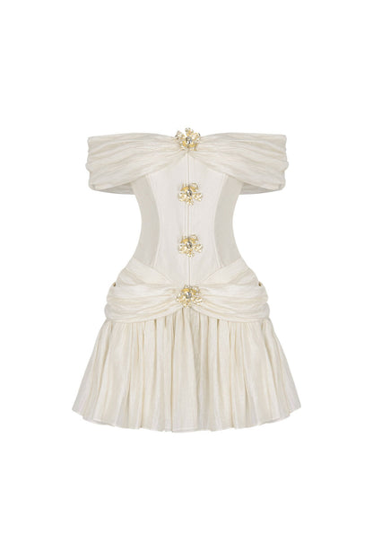 Emerald Fit and Flare Corset Waist Chiffon Mini Dress