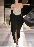 sharon Lace Beaded embellished Strapless Maxi Dress in black Avalabel