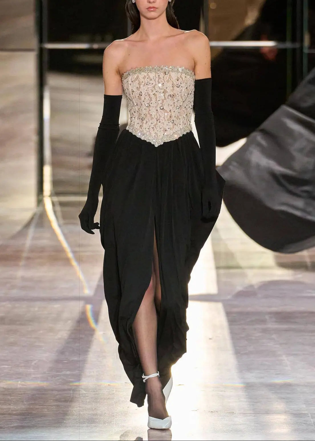 sharon Lace Beaded embellished Strapless Maxi Dress in black Avalabel